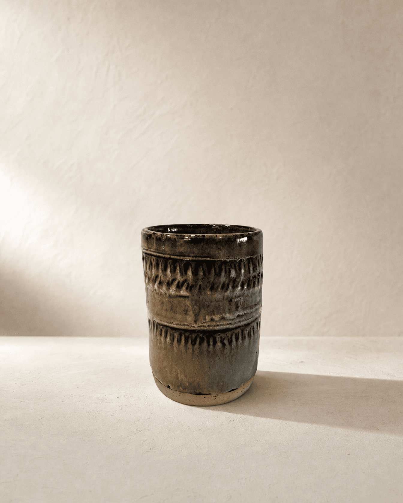 Carved Tumbler, handmade stoneware, SA-07