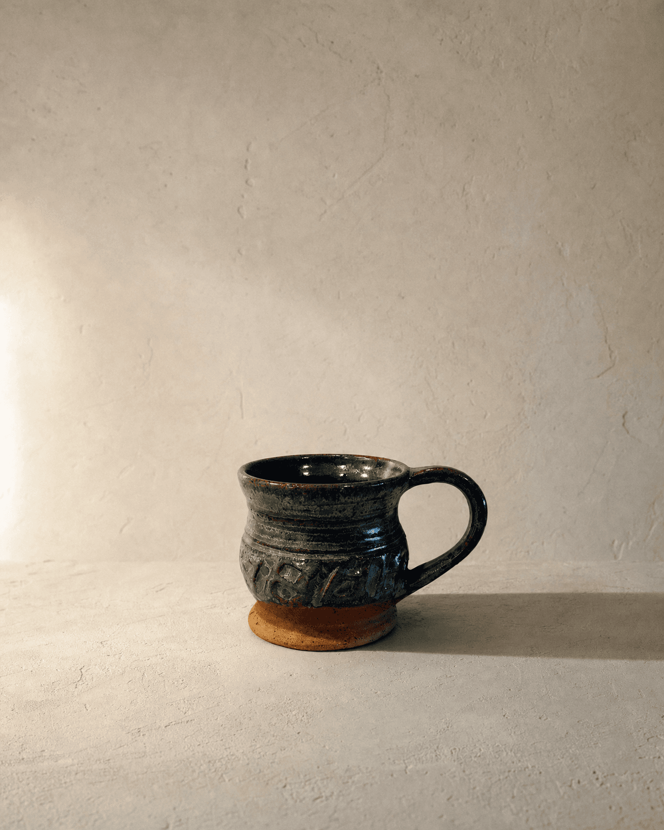 Carved mug, handmade stoneware